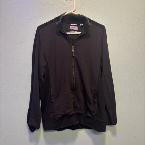 Calvin Klein Men’s Premium Zip Up Collared Black Bomber Jacket With Side Pockets - Picture 1 of 7